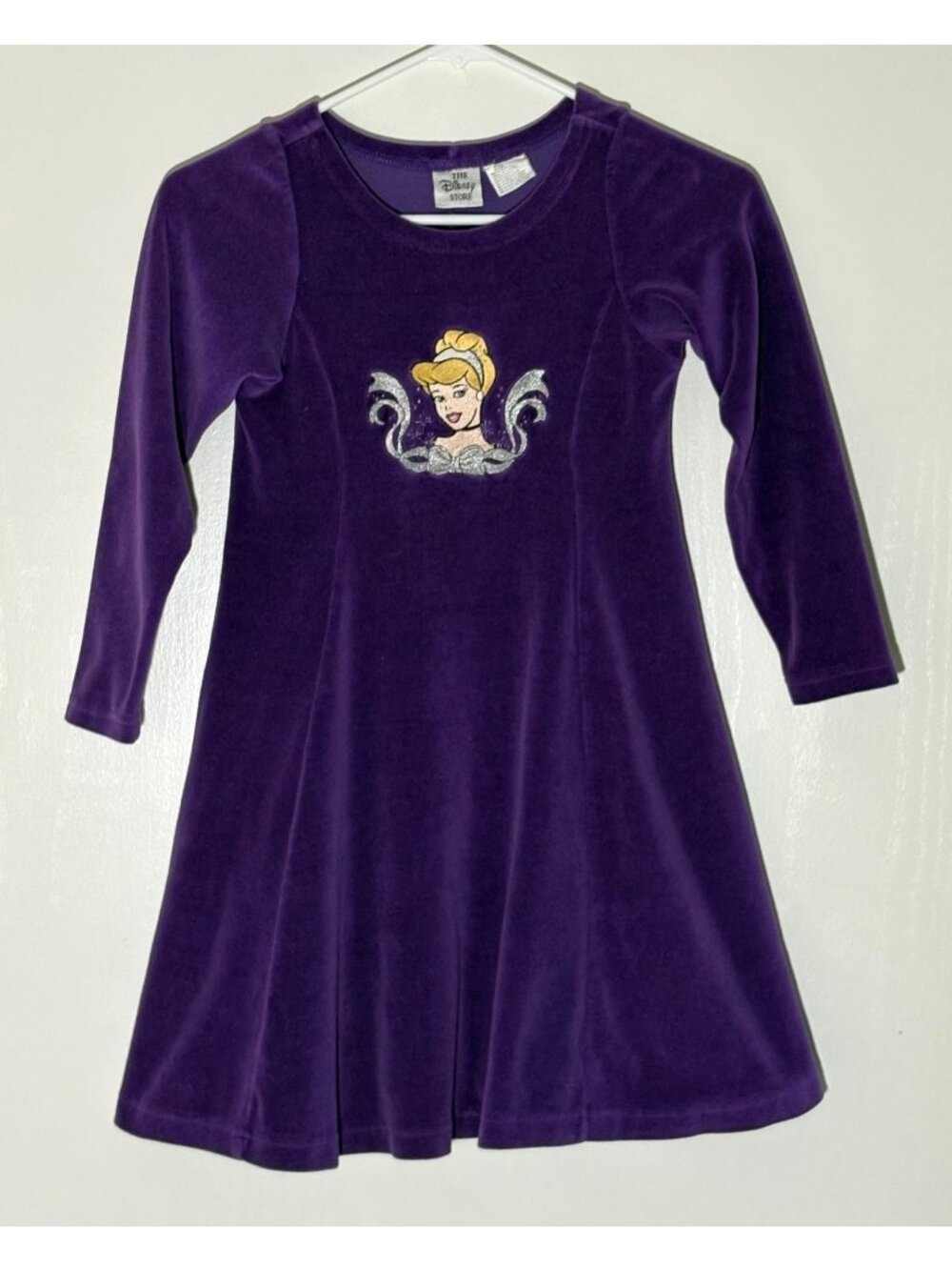 Disney Store Girls Purple Velour Cinderella Long Sleeve Dress Size 8/10